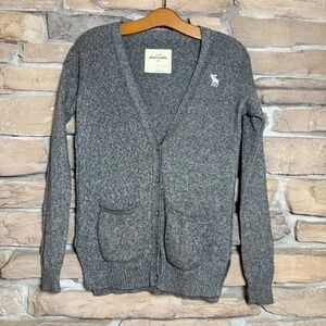 Abercrombie Kids Gray Speckled Knit Button Front Cardigan Sweater Size L
